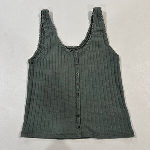 American Eagle Ribbed Button Front Tank Top Women’s Small Green Boho Knit Camiso